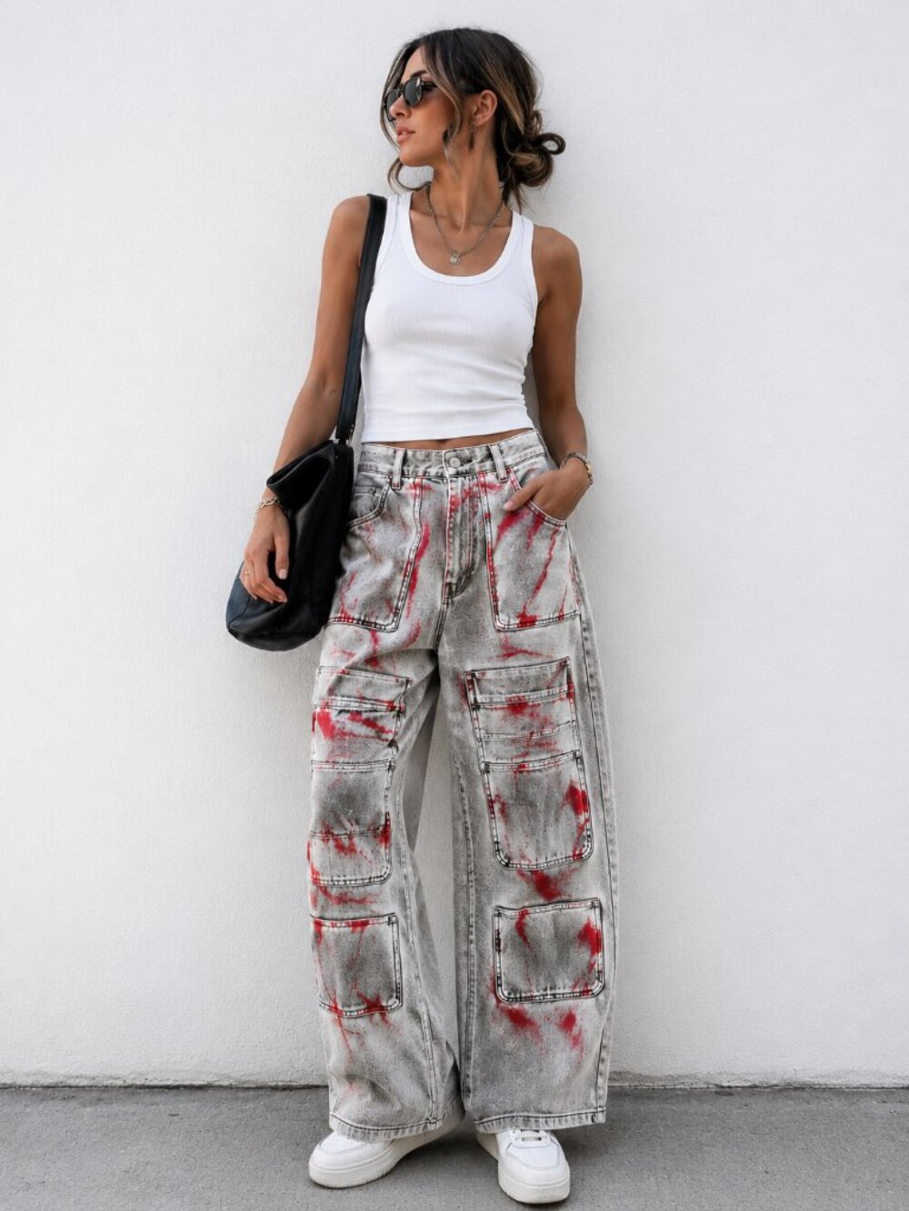11KN BRAND Cyber Y2K Multi-Pocket Stacked Cargo Jeans Unisex Wide Leg Graffiti
